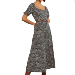 Boden Black and White Floral Sprig Maxi Dress